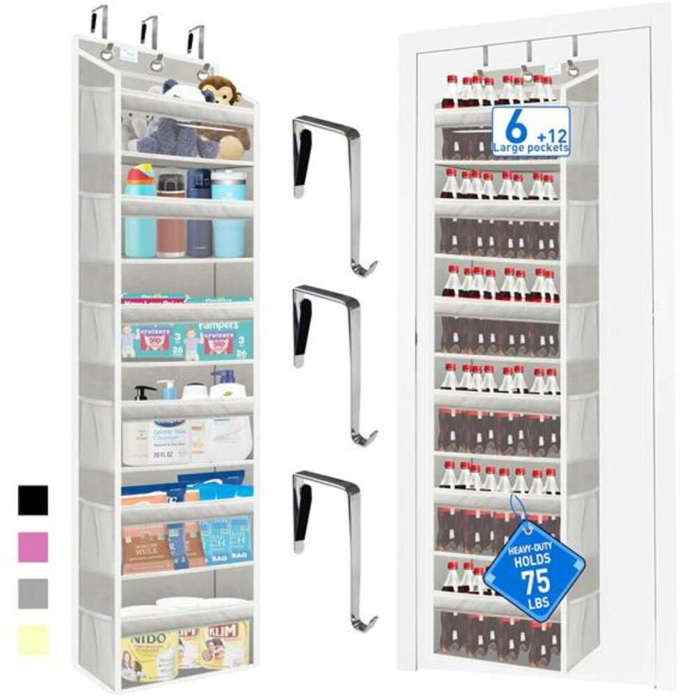 Over The Door Organizer Bamboo 6 Tier Heavy Duty Hanging Storage With Pockets
